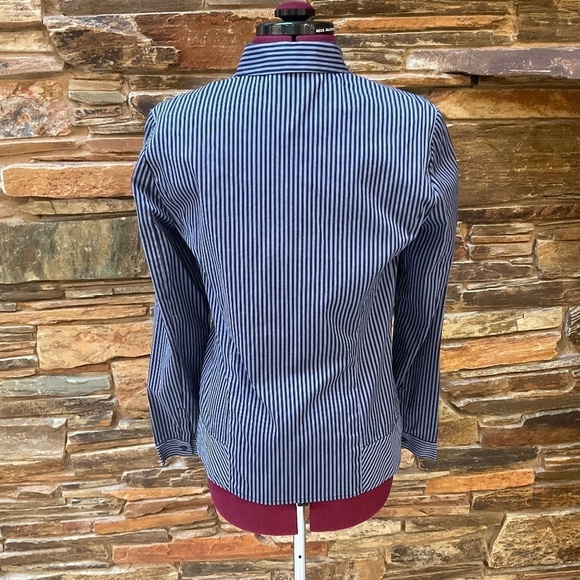 Lafayette 148 NY Navy Stripe Button Top (6) - Picture 4 of 6